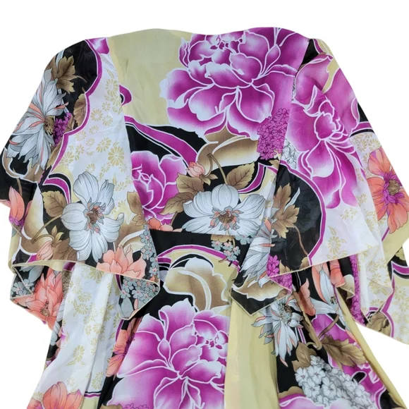Antthony Kimono Tunic Top‎ Womens Small Floral Japanese Lotus Wrap V Neck Spring - Picture 7 of 14